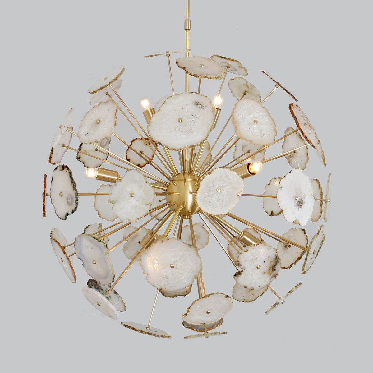 Modern Brass Large Agate Sliced Orb Chandelier - 24"D