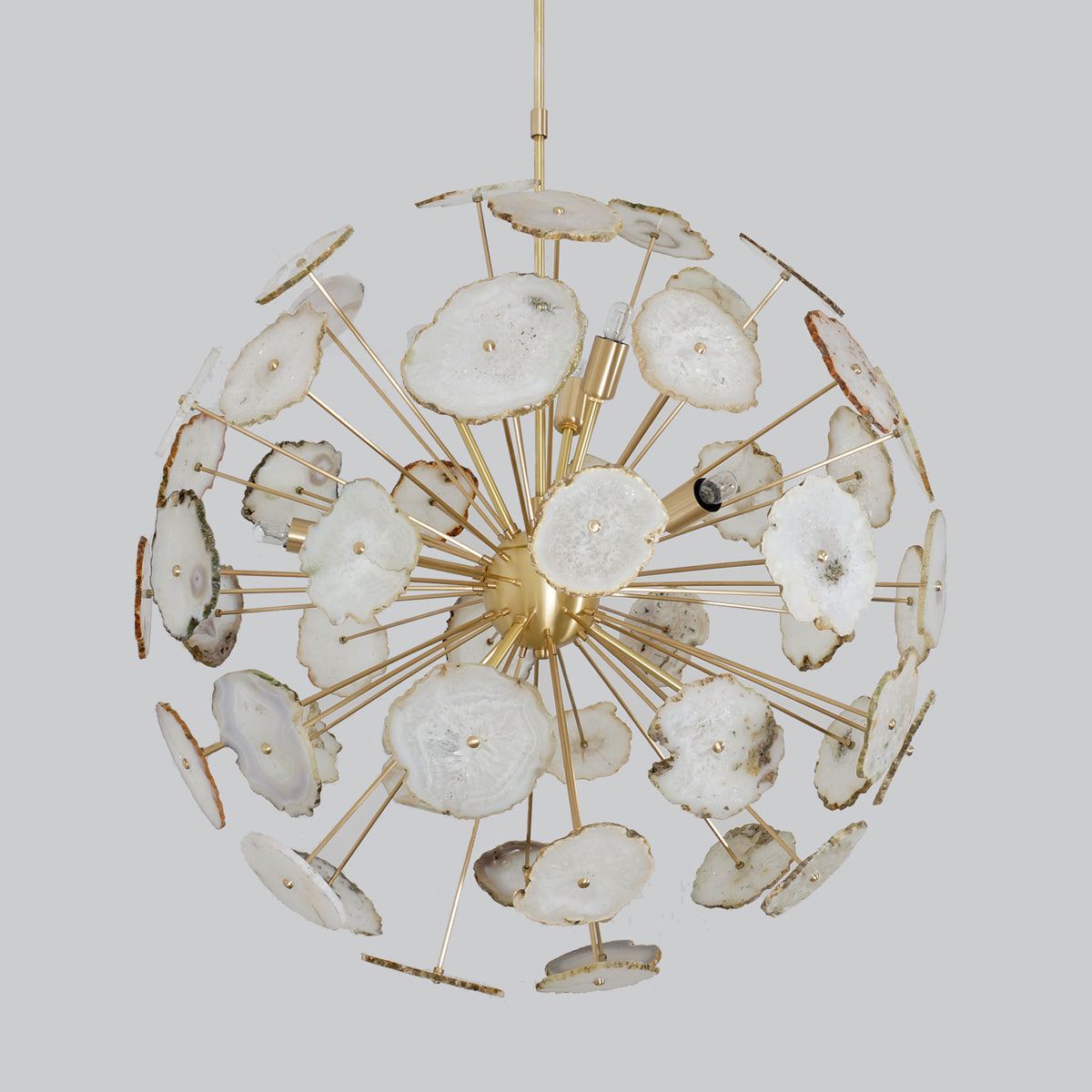 Modern Brass Large Agate Sliced Orb Chandelier - 24"D