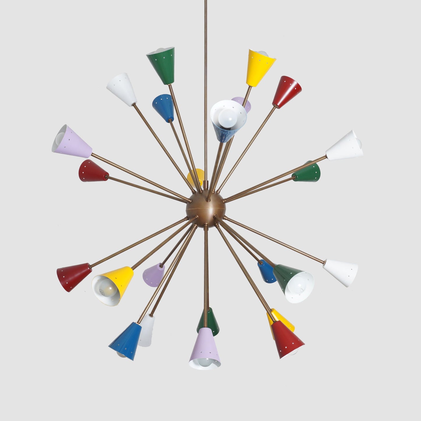 Stilnovo Multi Color Mid Century Italian Brass Sputnik Chandelier 40"D
