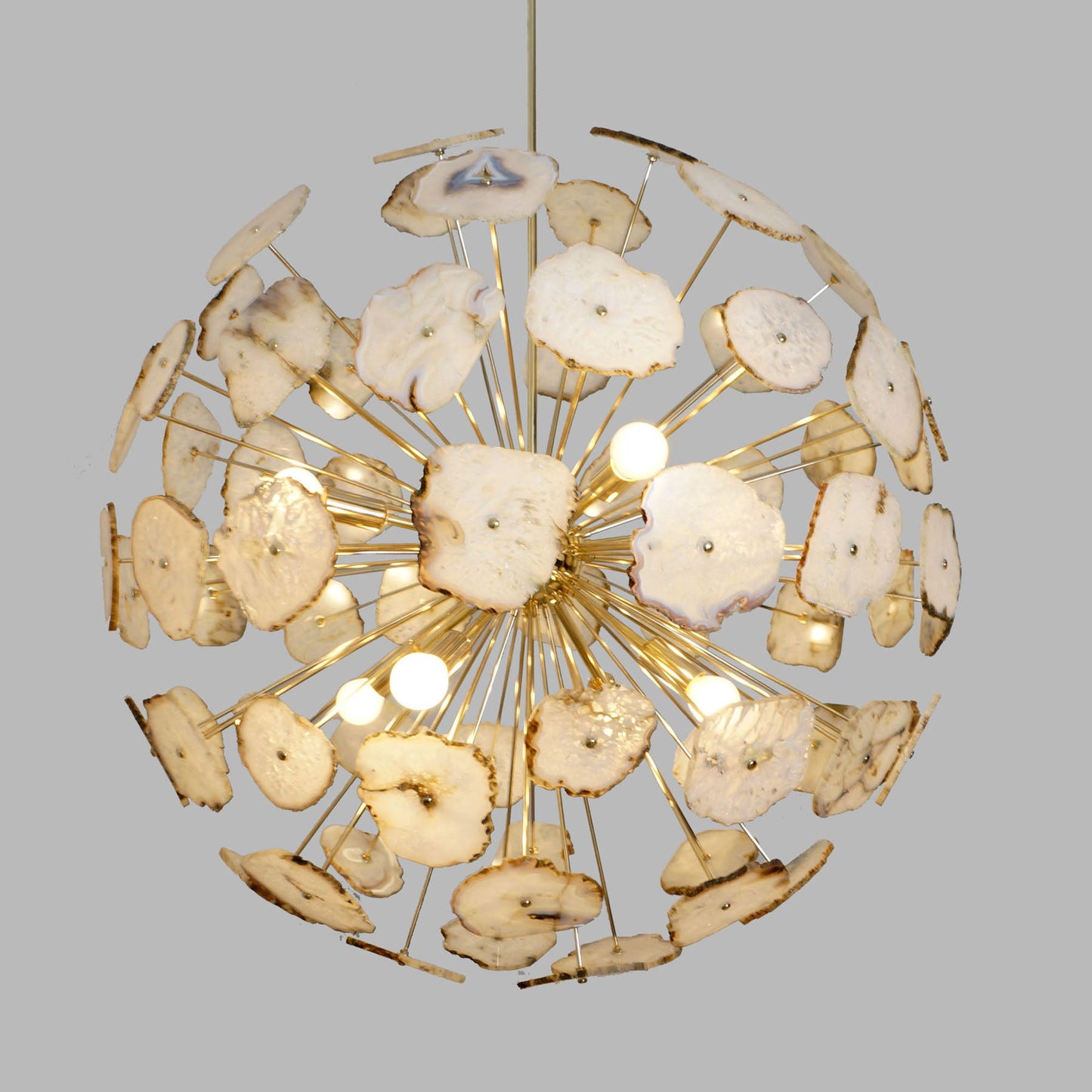 Modern Brass Large Agate Sliced Orb Chandelier