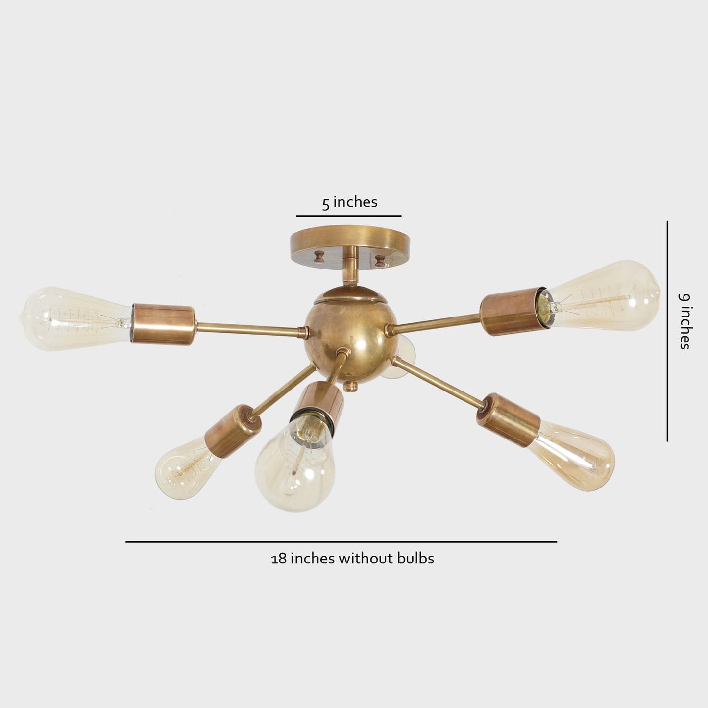 Modern Brass 6 Arm Light Sputnik Flush Mount Chandelier Light Fixture.