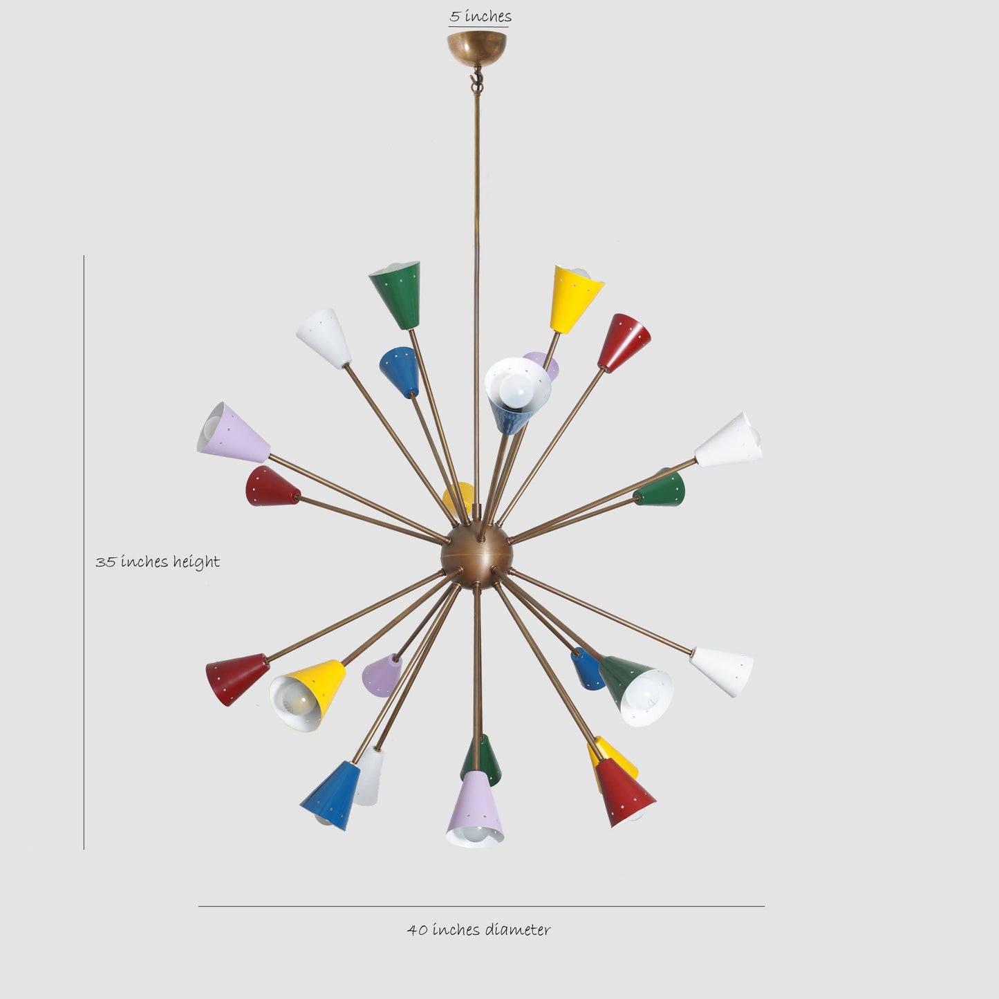Stilnovo Multi Color Mid Century Italian Brass Sputnik Chandelier 40"D