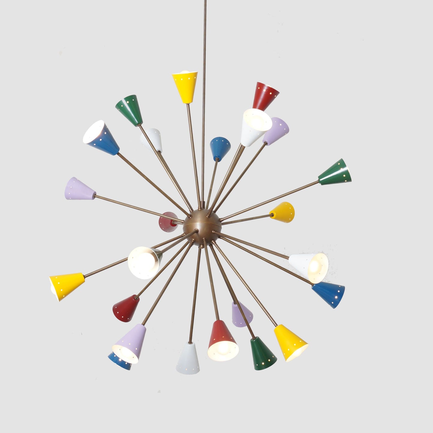 Stilnovo Multi Color Mid Century Italian Brass Sputnik Chandelier 40"D