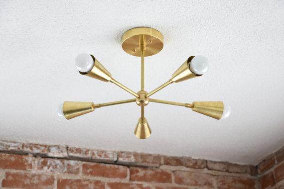 Modern Chandelier Five 5 Arm Pinwheel cone chandelier
