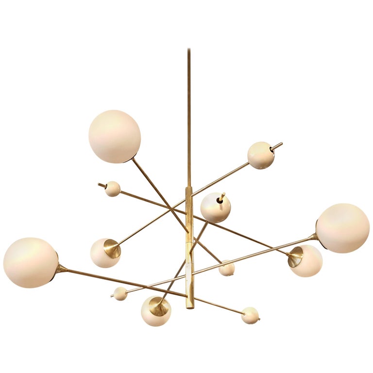Huge Sculptural "Orbital" Brass Chandelier Light Fixture