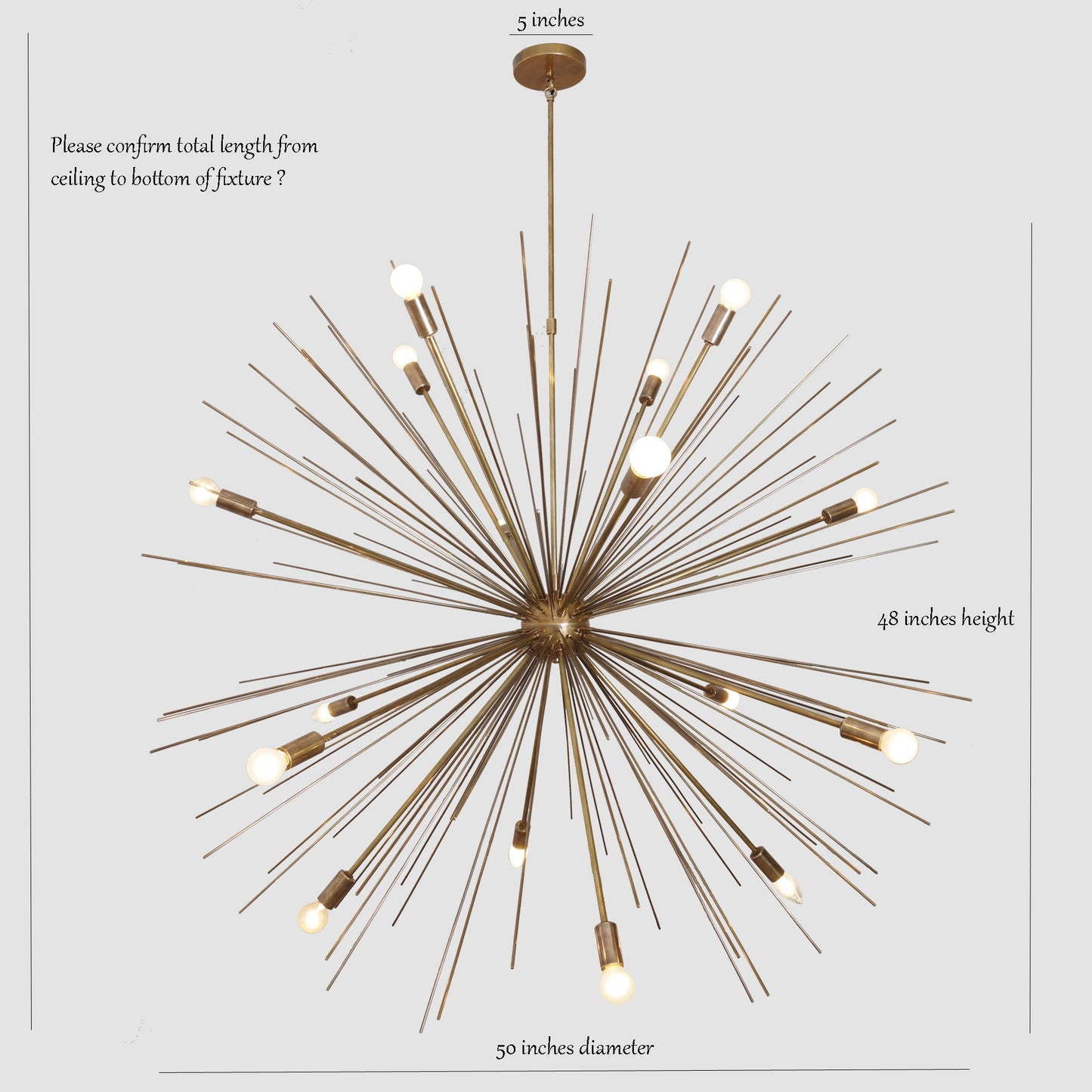 Large 50-Inches 16 Arms Brass Sputnik Starburst Urchin Chandelier