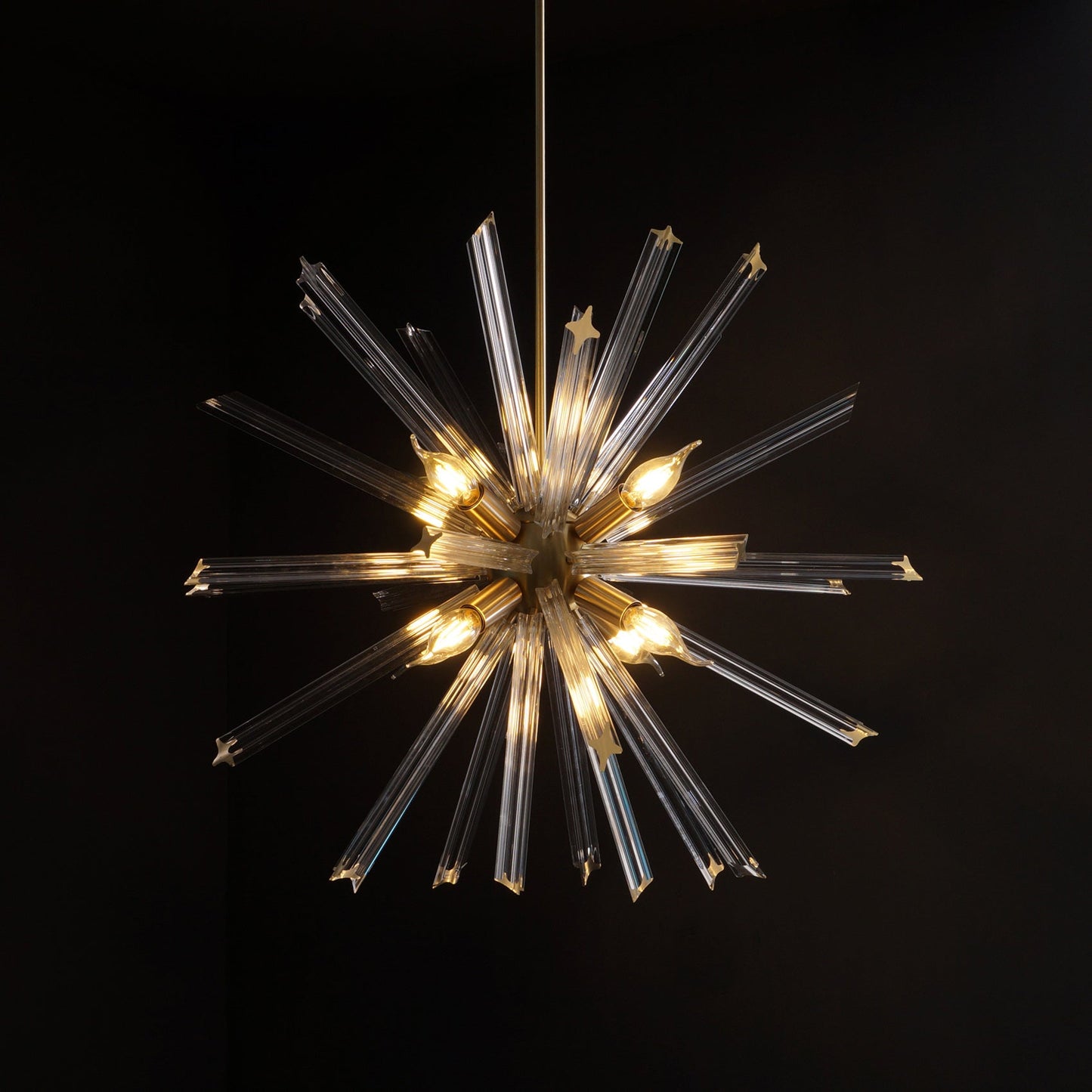 Modernist Murano Glass Triedre Brass Sputnik Chandelier Light Fixture