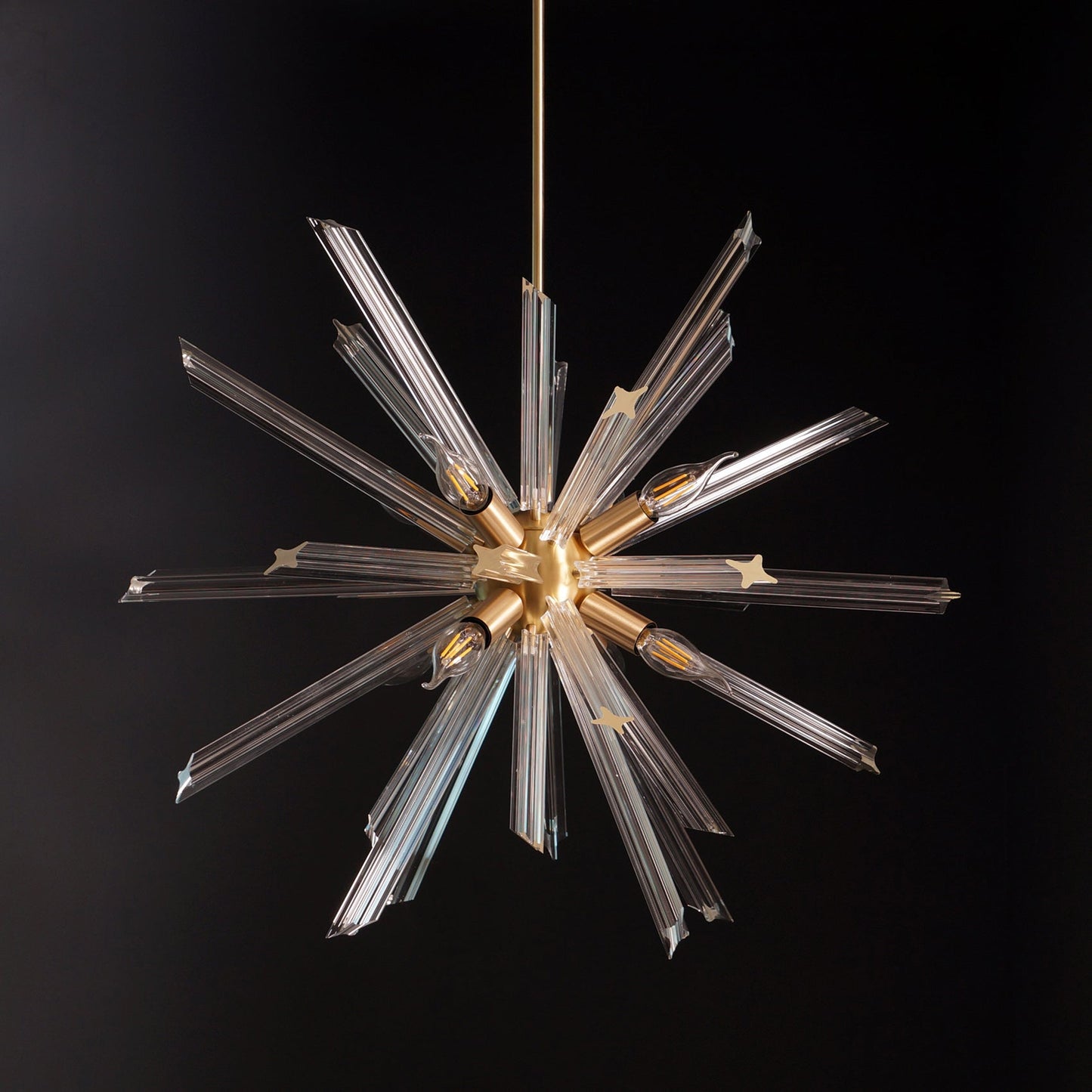 Modernist Murano Glass Triedre Brass Sputnik Chandelier
