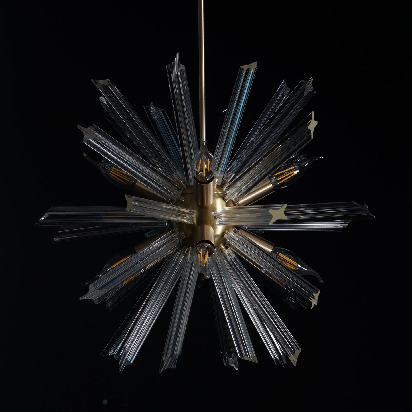 Modernist Murano Glass Triedre Brass Sputnik Chandelier Light Fixture