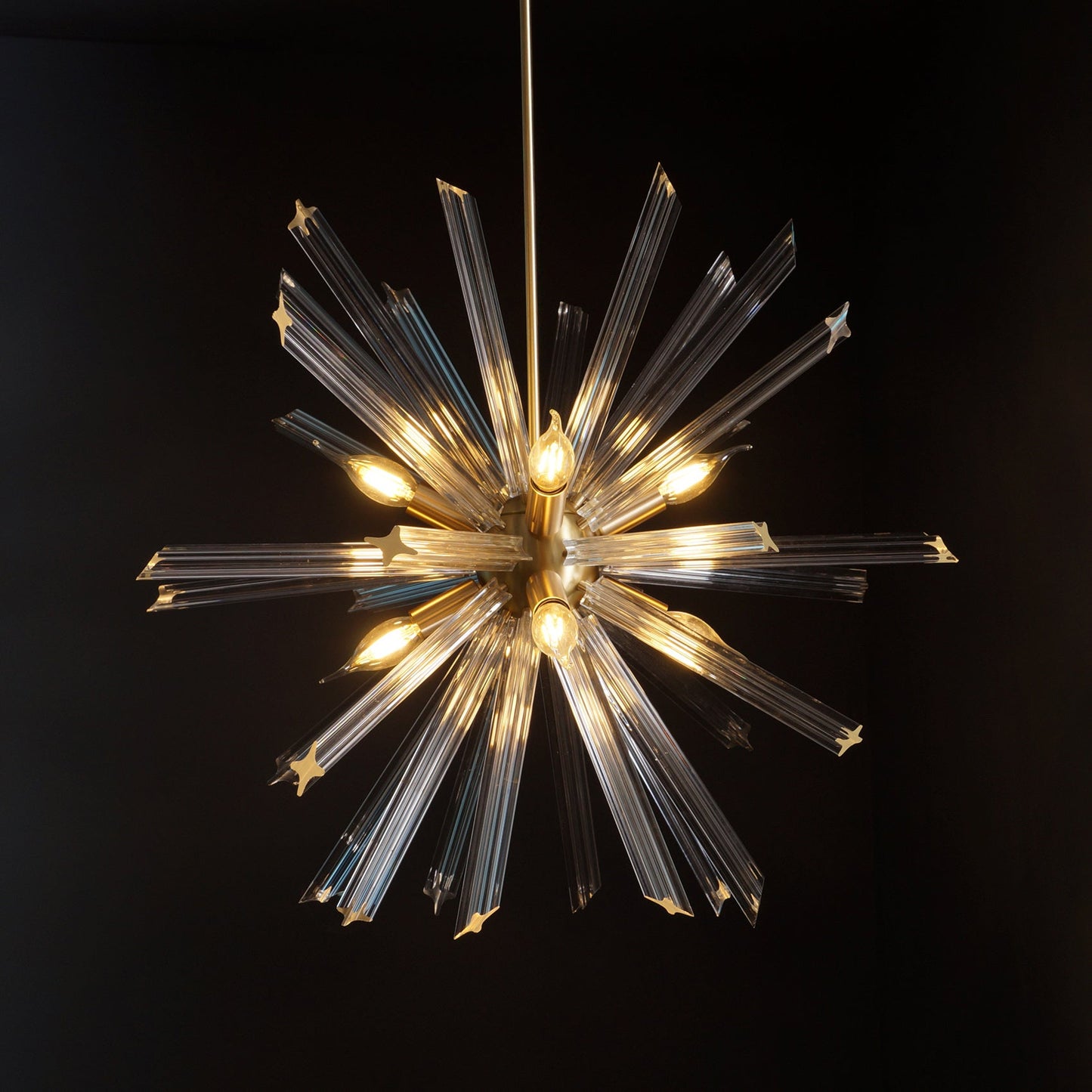 Modernist Murano Glass Triedre Brass Sputnik Chandelier Light Fixture