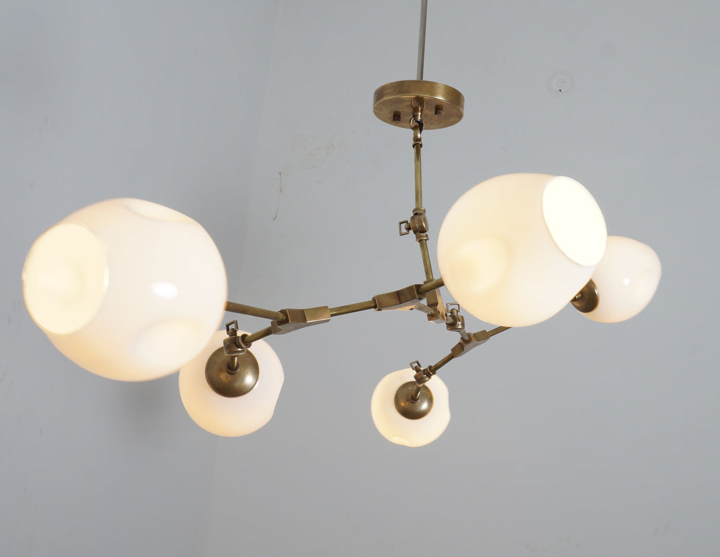 Modern Brass 6 Globe Branching Bubble Chandelier