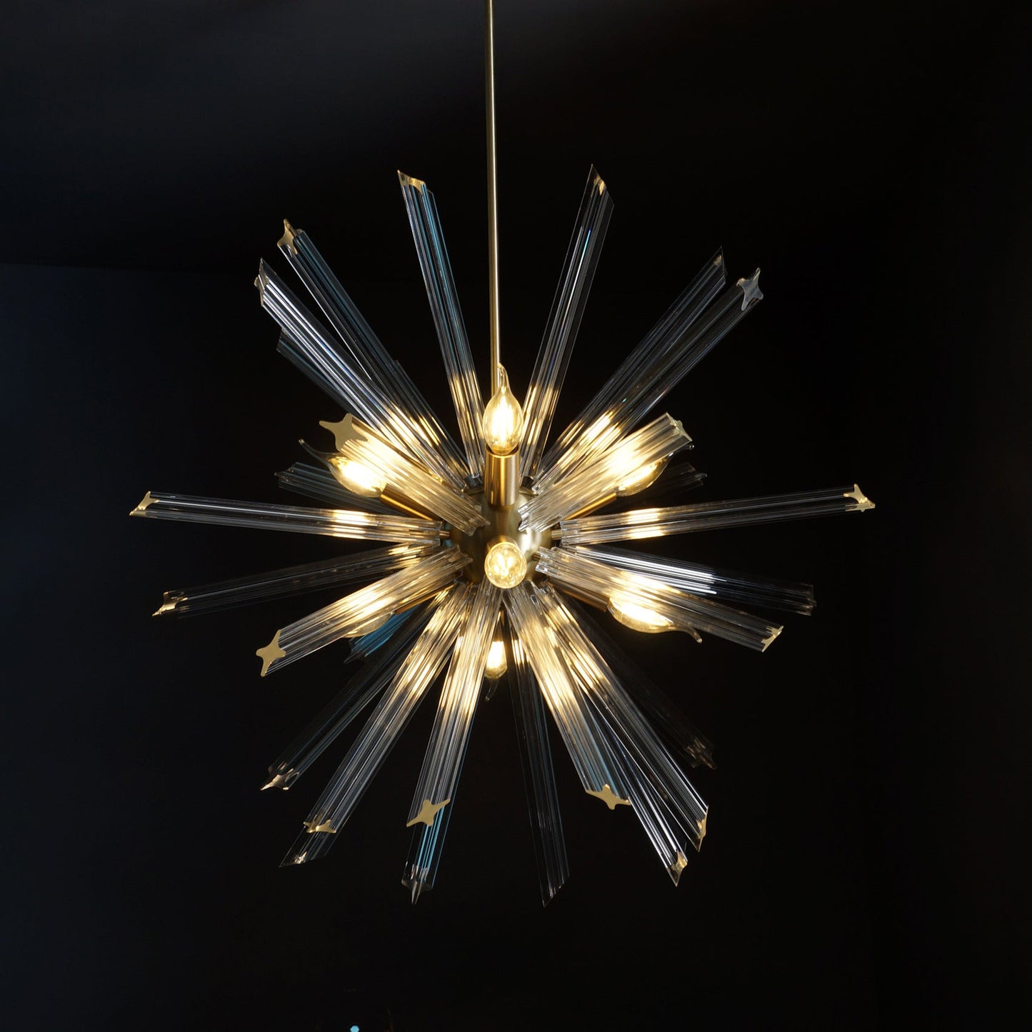 Modernist Murano Glass Triedre Brass Sputnik Chandelier Light Fixture