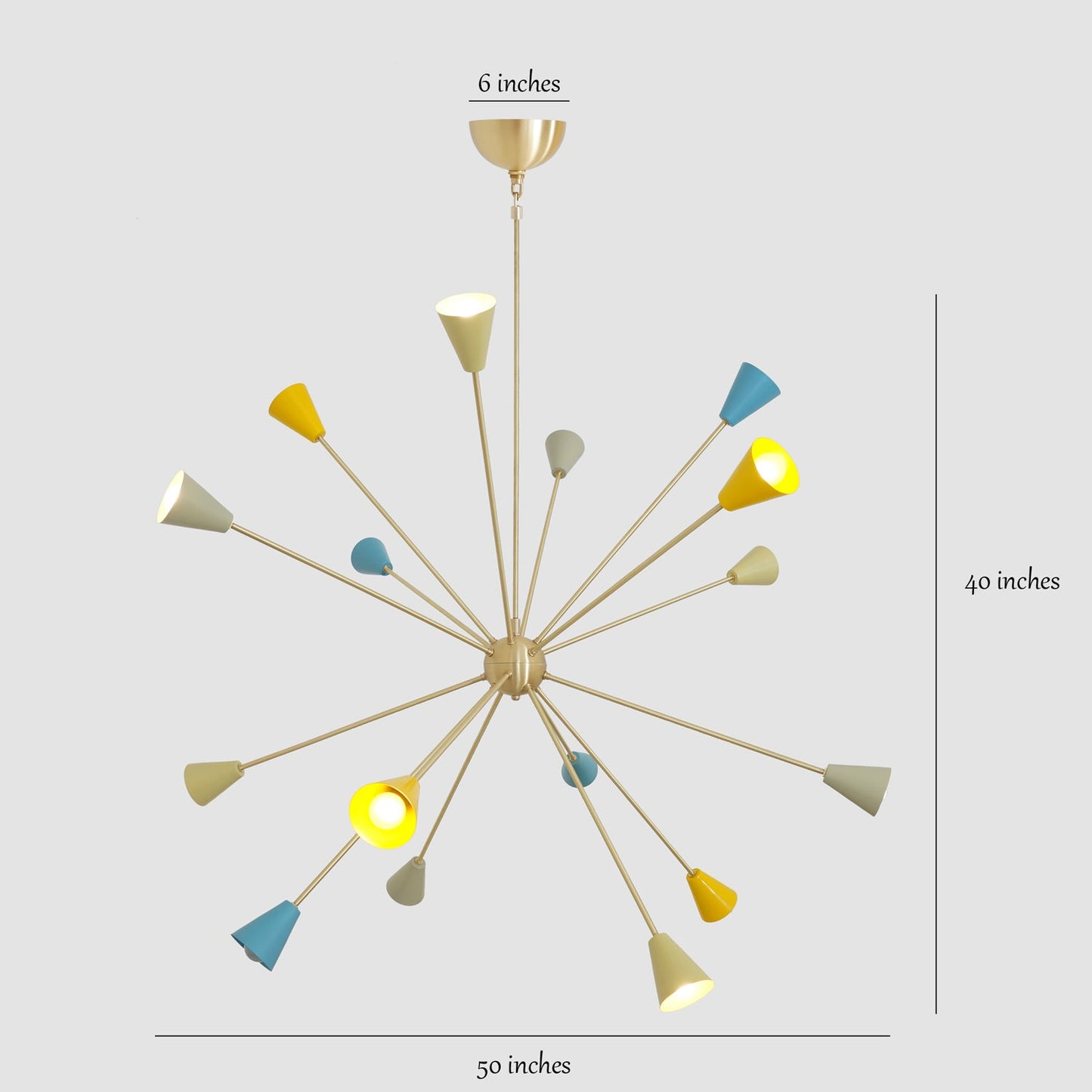 Stilnovo Style Modern Brass Colourful Sputnik Chandelier