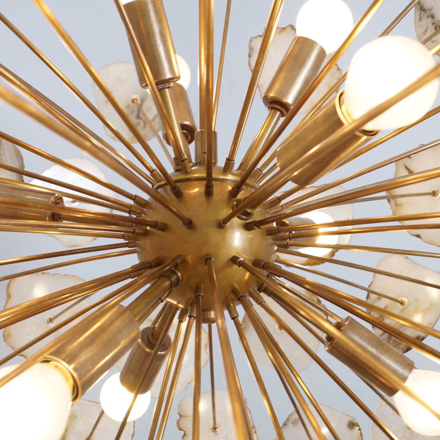 Modern Brass Large Agate Sliced Orb Chandelier - 24"D