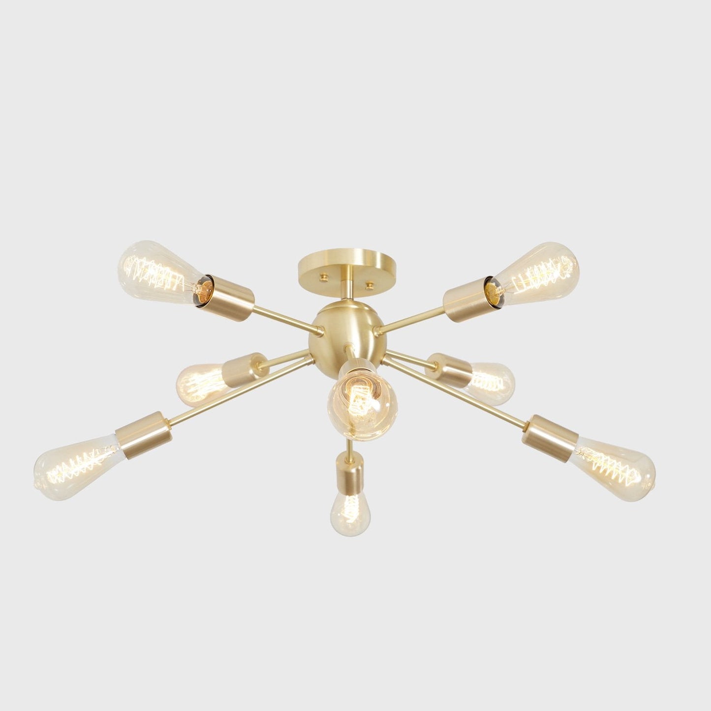 Modern Brass 8 Arm Light Sputnik Flush Mount Chandelier Light Fixture.