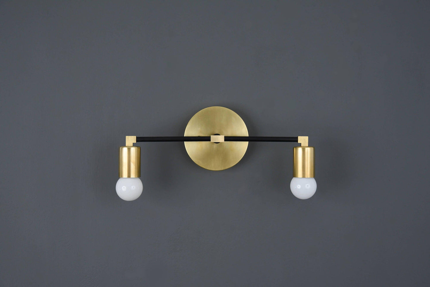 Modern Brass Wall Sconce Vanity Gold Brass 2 Bulb Round Sconce