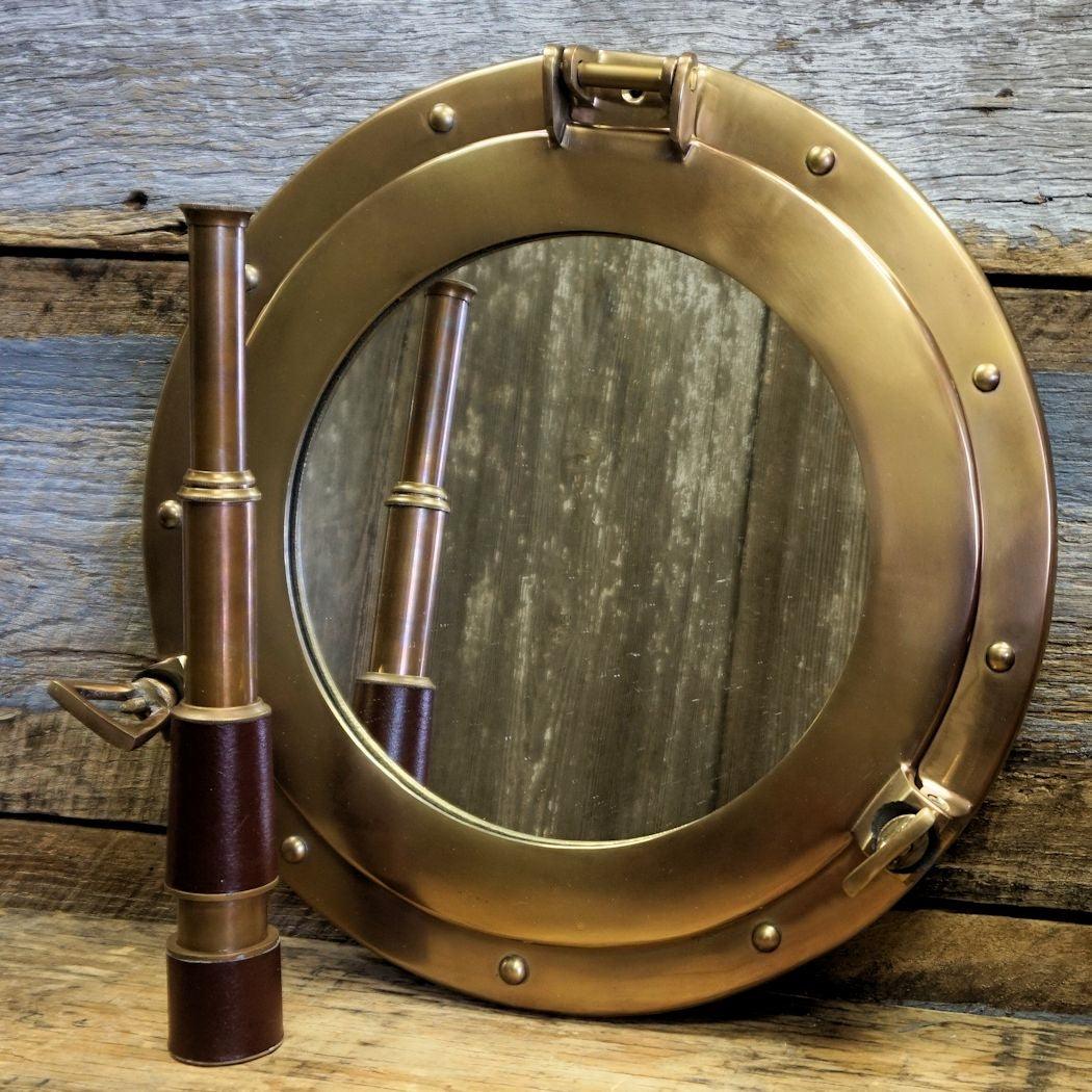 Antiqued Bronze 15 Inch Porthole Mirror