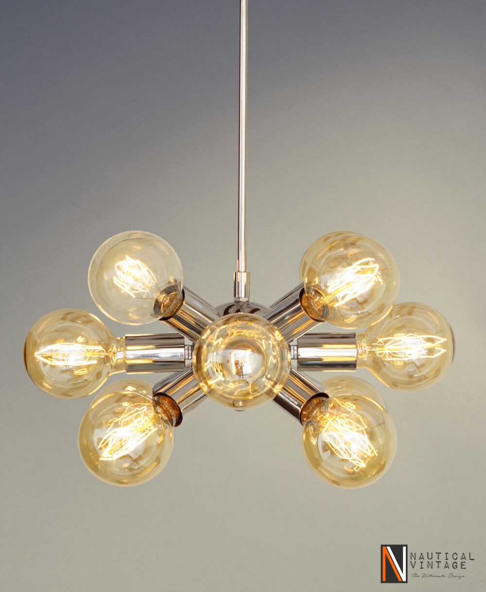 Industrial Vintage Chrome Brass Hanging Ceiling Sputnik Chandelier with 12 Arms