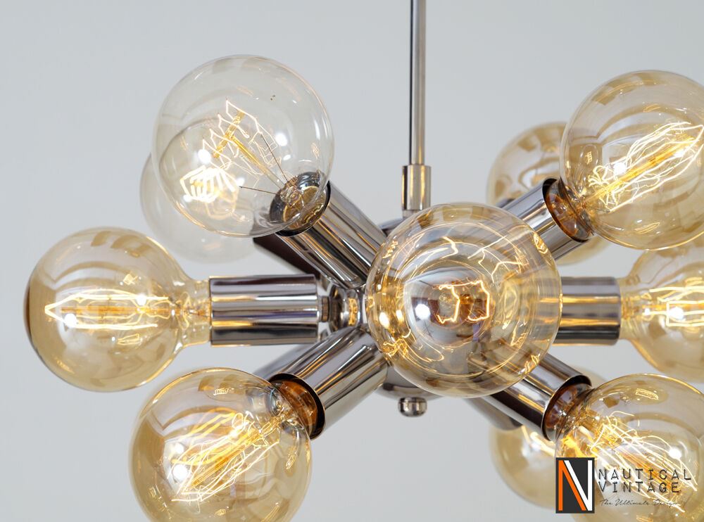 Modern Chrome Brass Hanging Ceiling Sputnik Chandelier with 12 Arms
