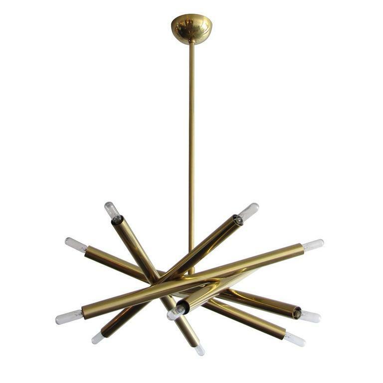 Mid Century Style Modern Brass Spiral Chandelier - 6 Arm 12 Light Chandelier