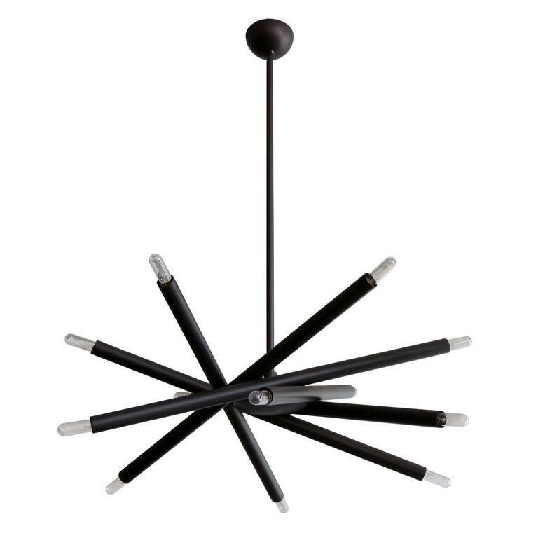 Mid Century Modern Brass Spiral Chandelier - 6 Arm 12 Light Black Chandelier