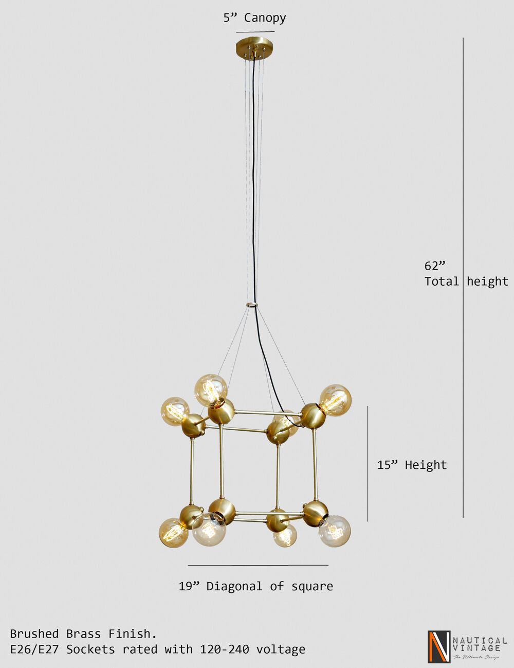 Italian Style Geometric Brass Chandeliers - Suspension Cable Brass Chandelier