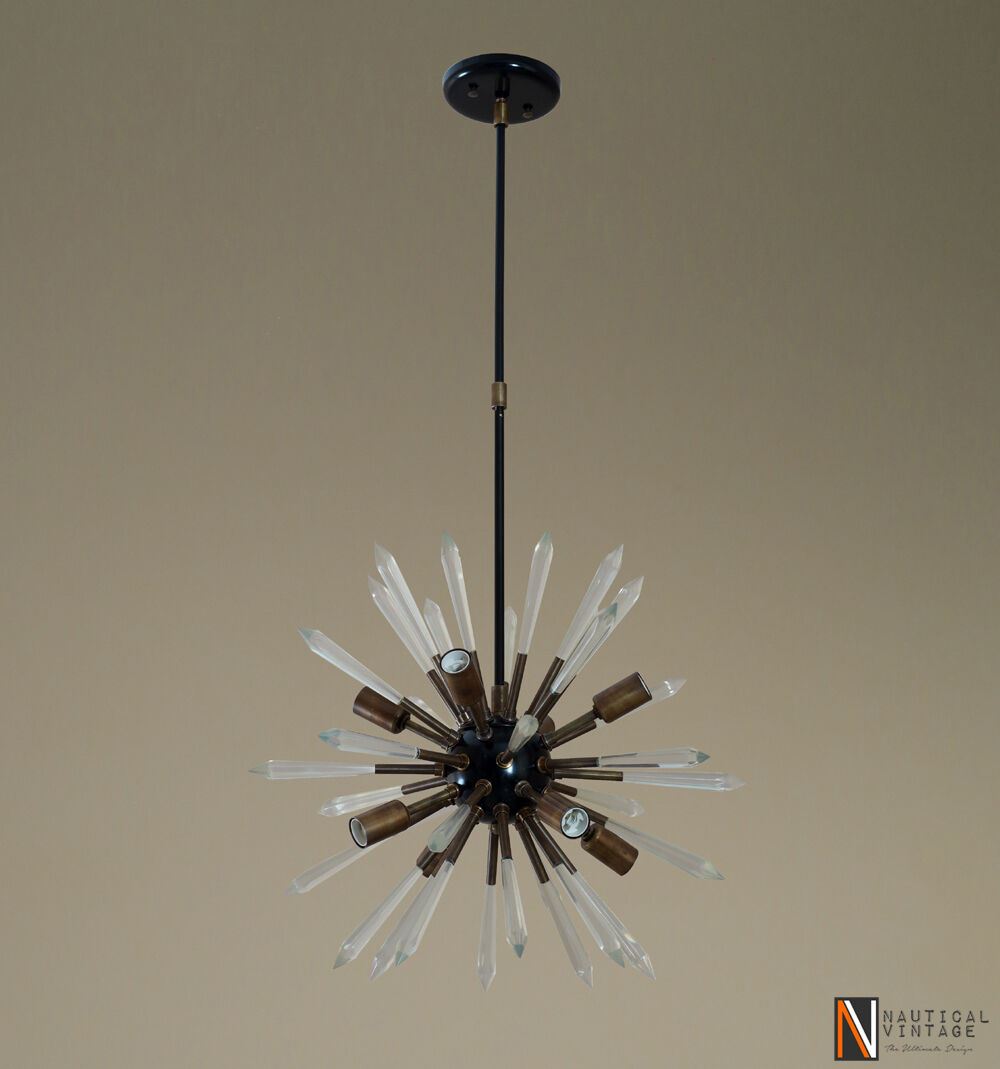 Modern Patina Brass & Acrylic Crystal Sputnik Chandelier Light Fixture
