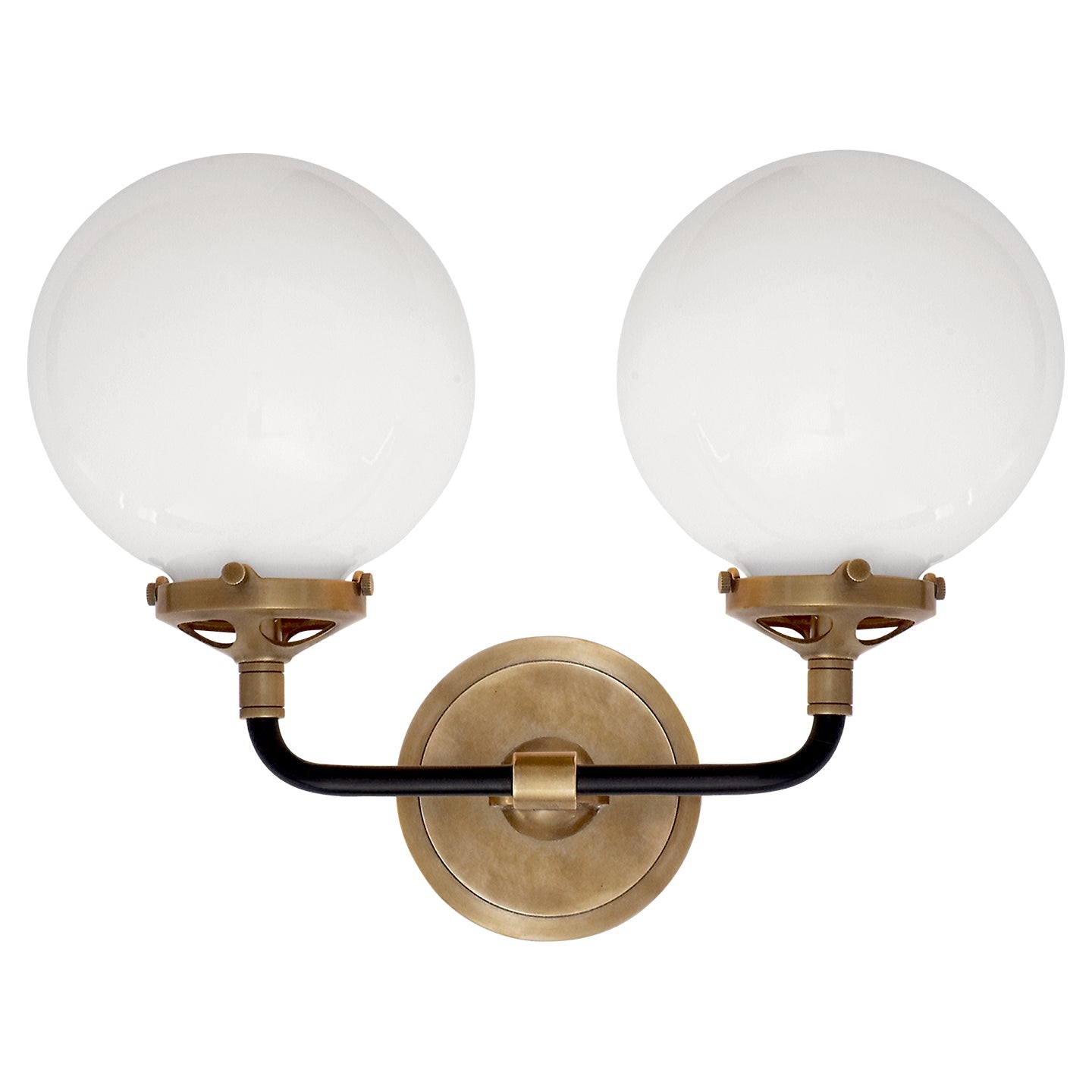 MODERN BRASS 2 LIGHT GLASS GLOBE WALL SCONCE