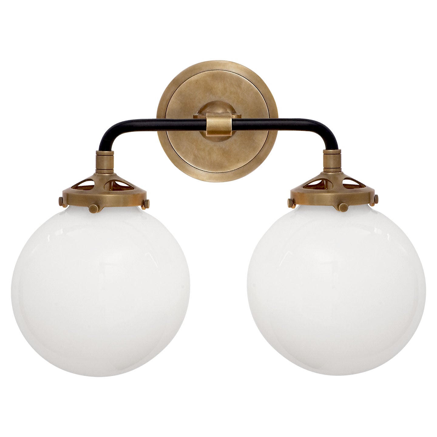 MODERN BRASS 2 LIGHT GLASS GLOBE WALL SCONCE