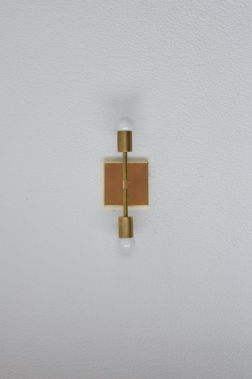 Modern Brass Wall Sconce Vanity Gold Brass 2 Bulb Square Sconce - Doozie Light Studio