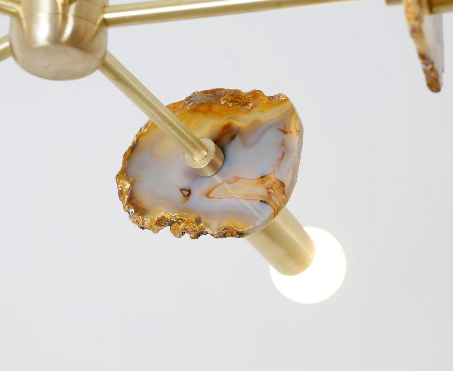 Modern Brass Agate 5 Arm Sputnik Chandelier Semi Flush Mount Agate Stone Light Fixture