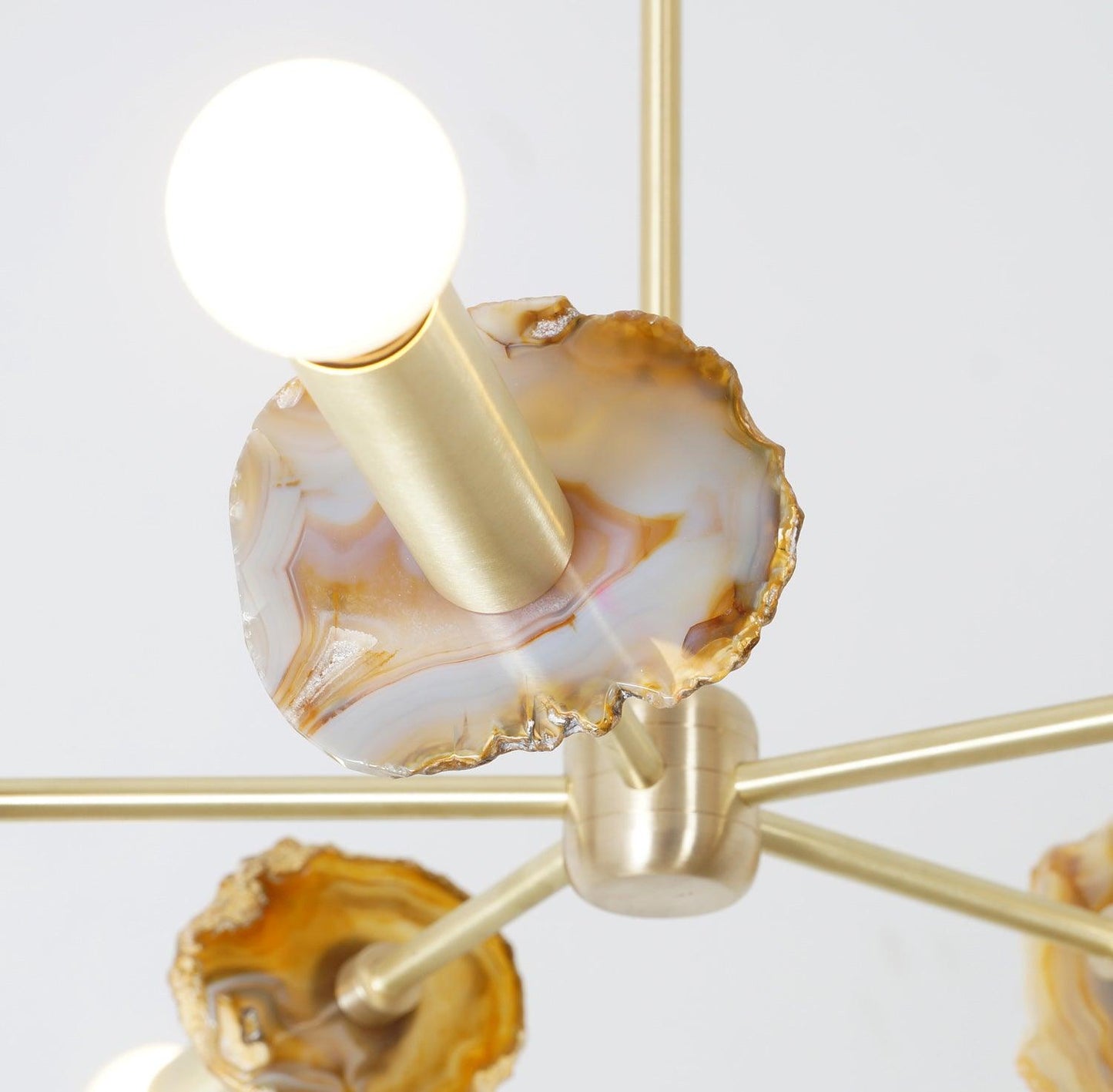 Modern Brass Agate 5 Arm Sputnik Chandelier Semi Flush Mount Agate Stone Light Fixture