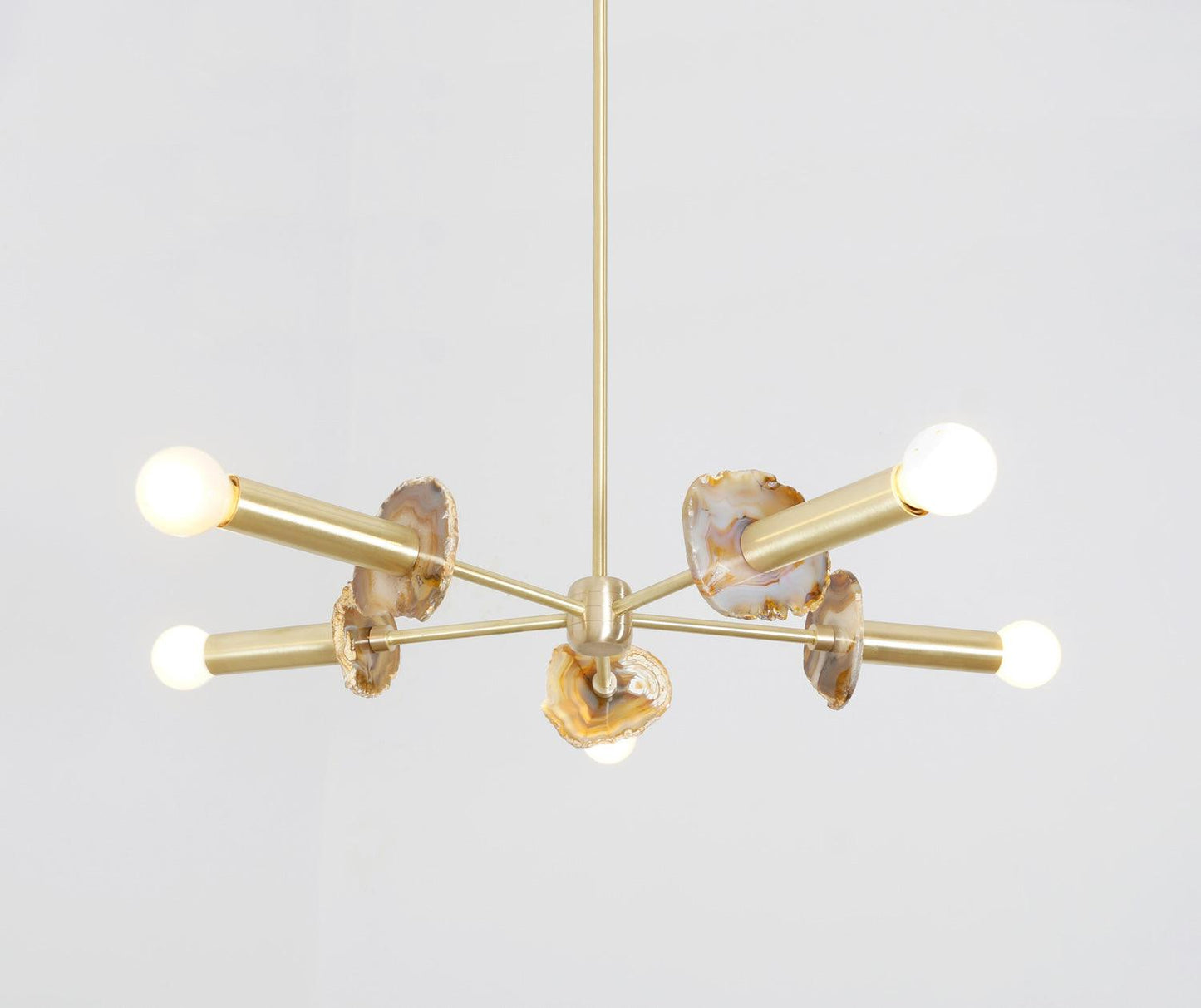 Modern Brass Agate 5 Arm Sputnik Chandelier Semi Flush Mount Agate Stone Light Fixture