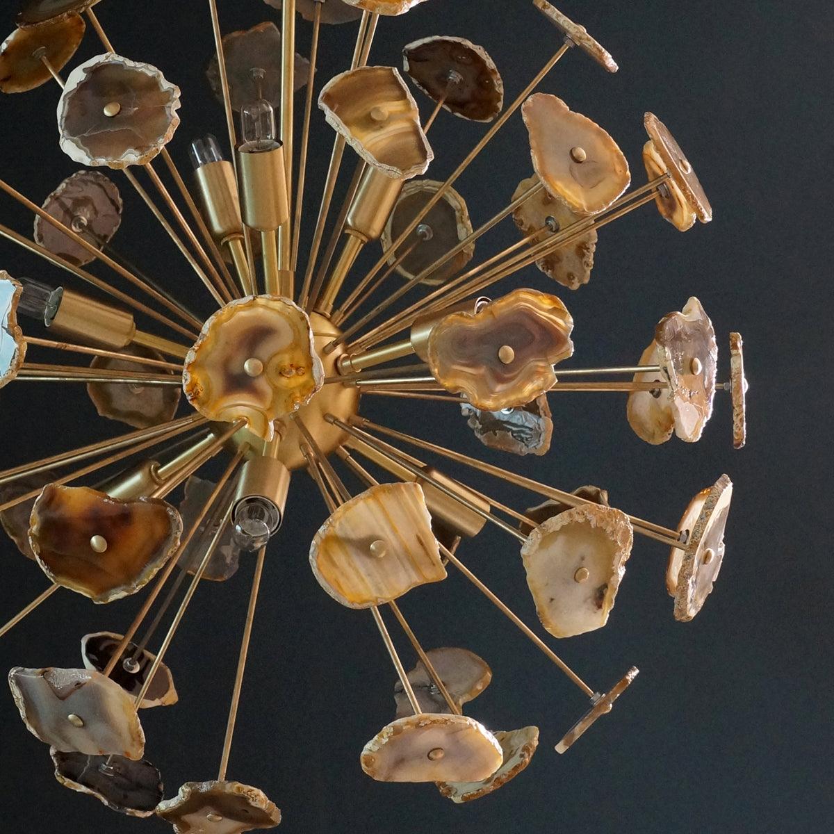 Modern Brass 9 Arm Sputnik Agate Chandelier
