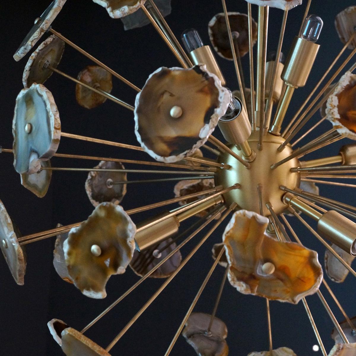 Modern Brass 9 Arm Sputnik Agate Chandelier