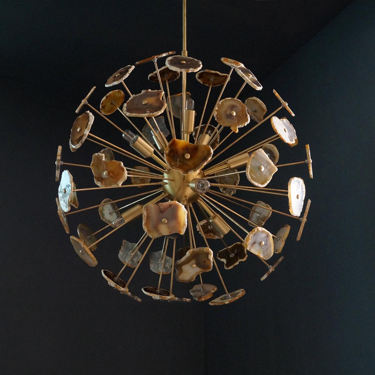 Modern Brass 9 Arm Sputnik Agate Chandelier