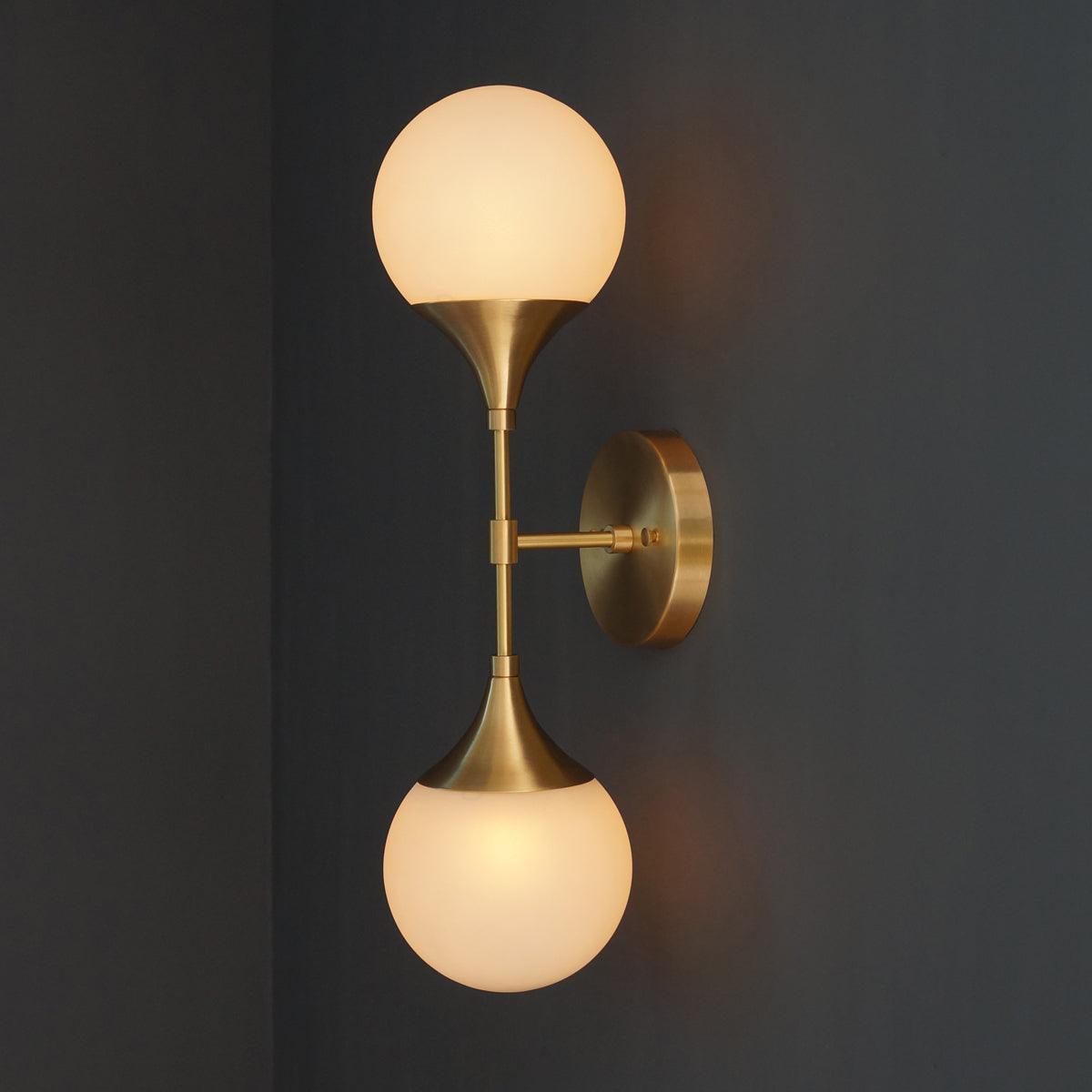 Modern Brass 2 Lights Armed Glass Globes Wall Sconce