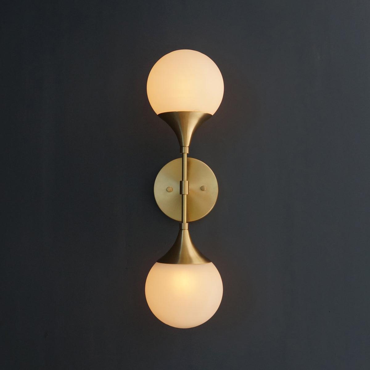 Modern Brass 2 Lights Armed Glass Globes Wall Sconce