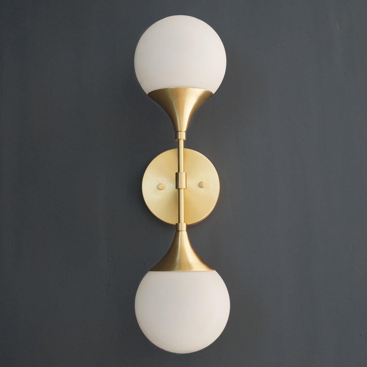 Modern Brass 2 Lights Armed Glass Globes Wall Sconce
