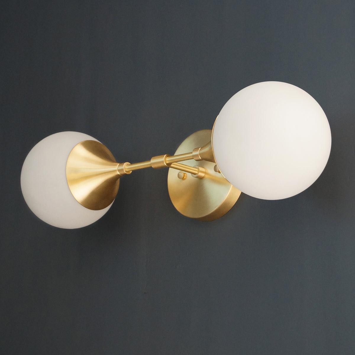 Modern Brass 2 Lights Armed Glass Globes Wall Sconce
