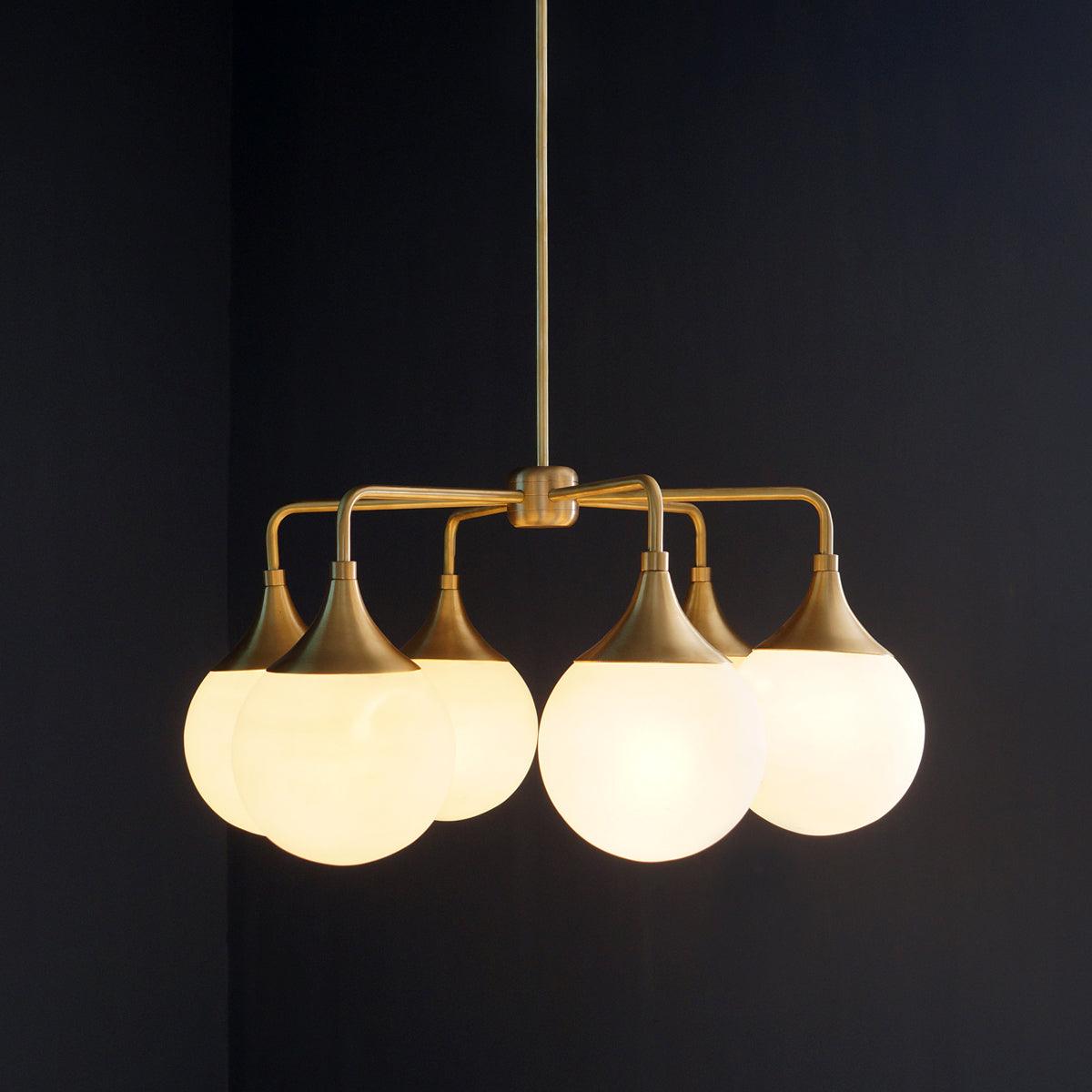 Modern Brass 6 Bulbs Glass Globe Trumpet Chandelier