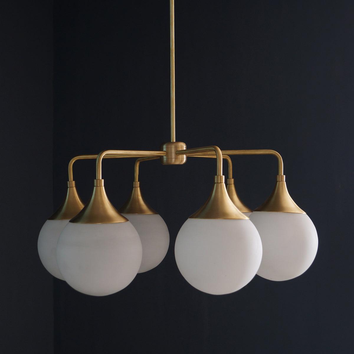 Modern Brass 6 Bulbs Glass Globe Trumpet Chandelier