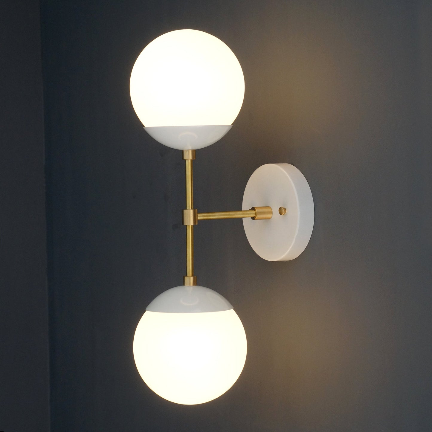 Modern Brass 2 Lights Armed Glass Globes Wall Sconce