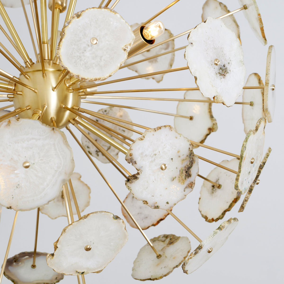 Modern Brass Large Agate Sliced Orb Chandelier - 24"D