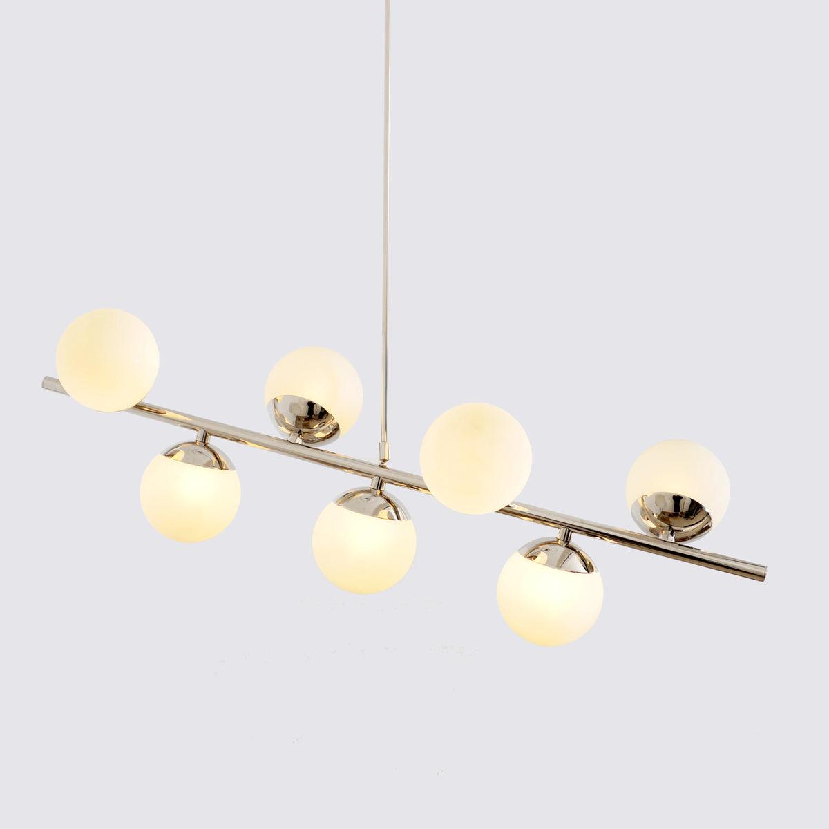 Sphere + Stem 7-Light Brass Chandelier + Semi-Flushmount