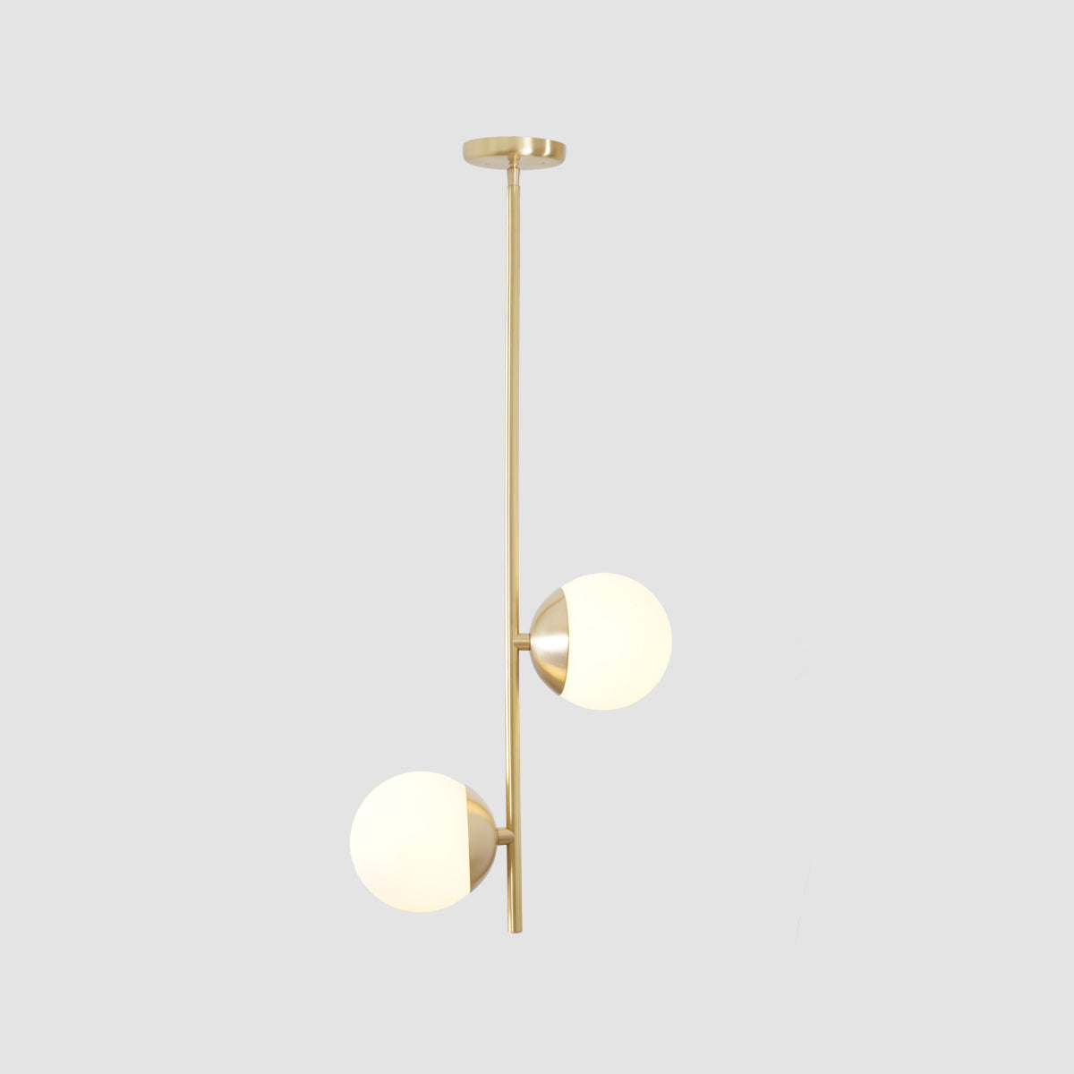 2 Globes Modern Brass Stem Pendant Chandelier Light Fixture