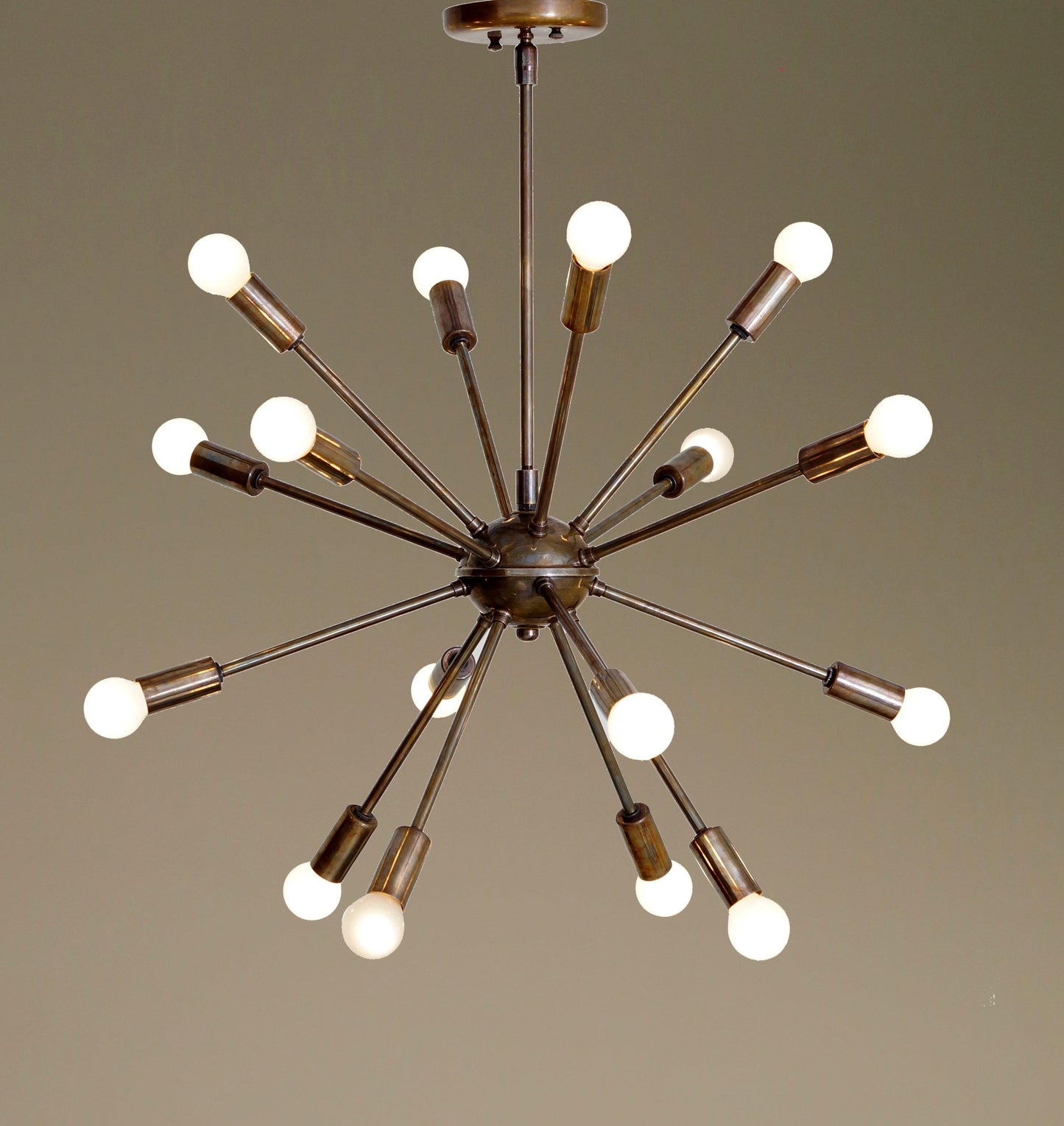 Mid Century Modern Patina Brass Sputnik Chandelier - 16 Arms Sputnik Light