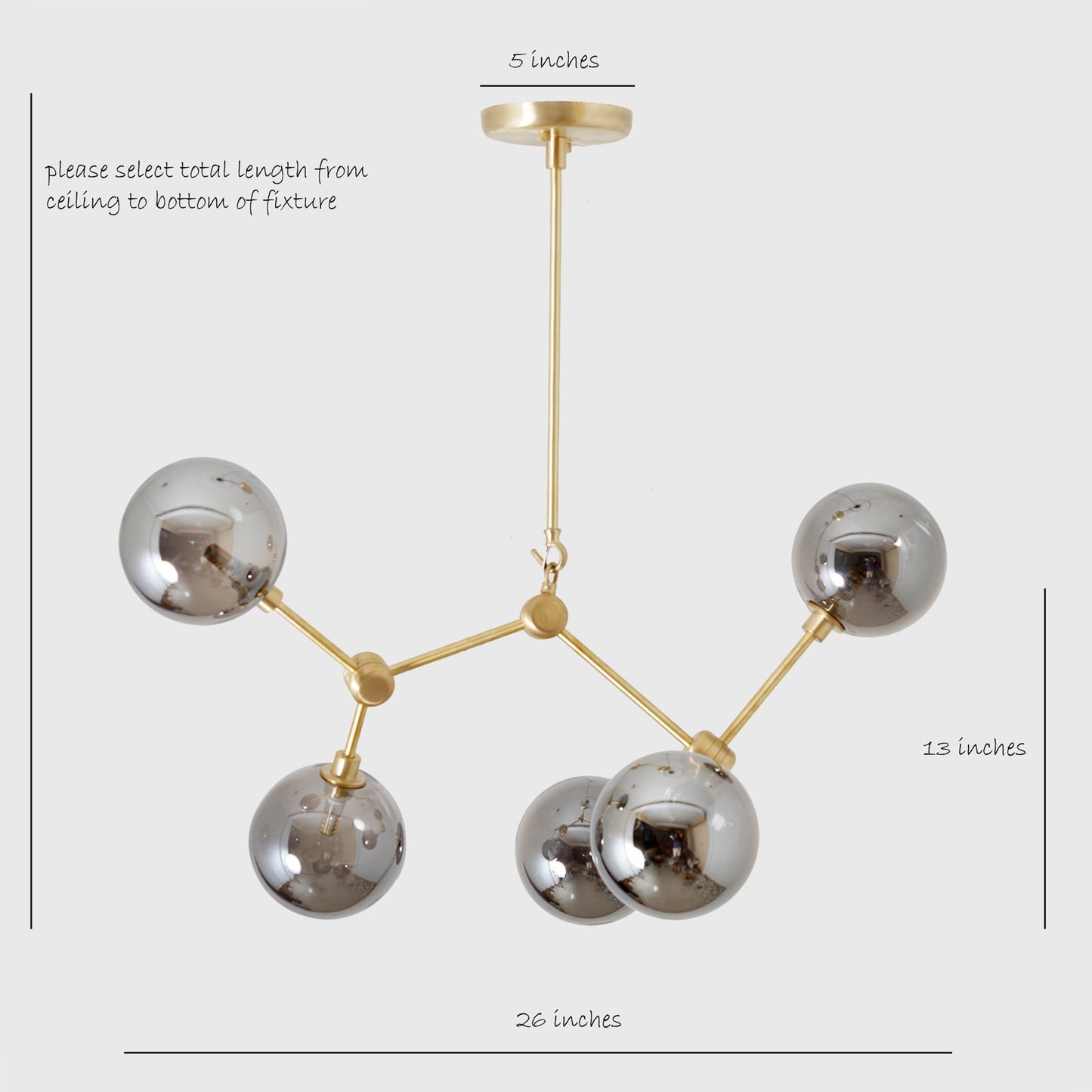 Murano Mercury Glass Globe Branch Chandelier Light Fixture