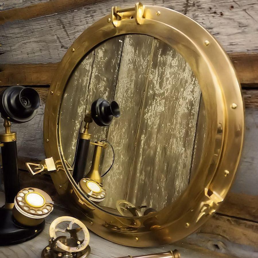 Large Nautical Polished Brass Porthole Mirror