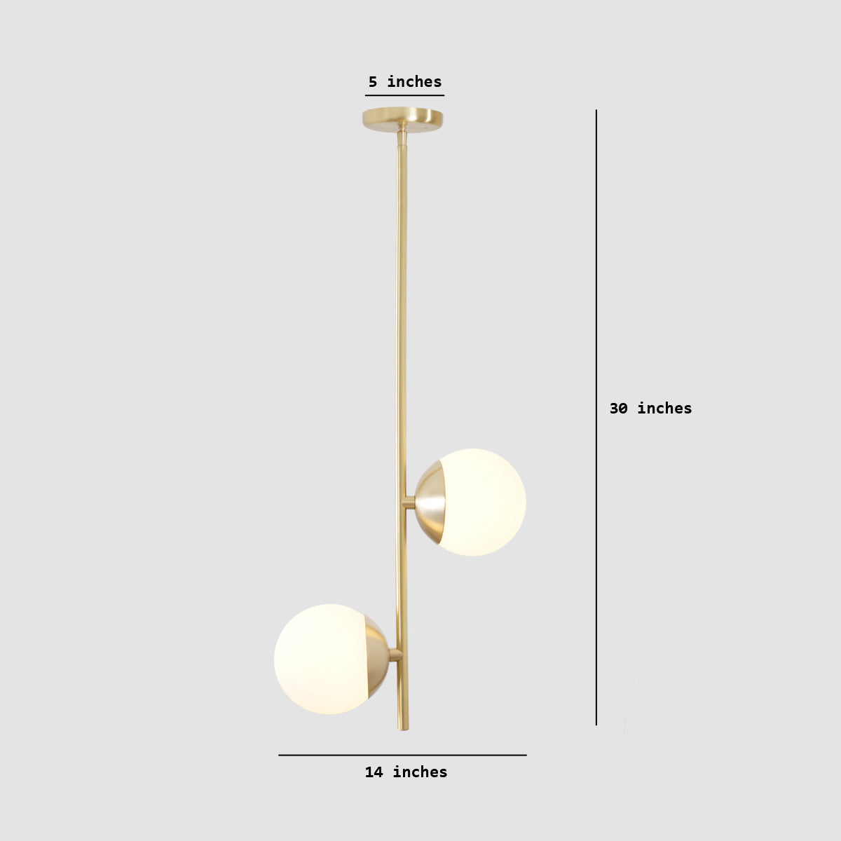 2 Globes Modern Brass Stem Pendant Chandelier Light Fixture